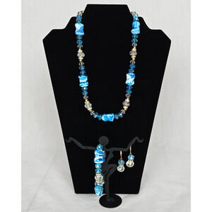 Teng Yue Charm & Beaded Jewelry Set Sea Blue & Clear Necklace Bracelet Earrings